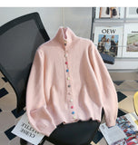 Ndyad Pink Button Turtleneck Cardigan Sweater HZ1024