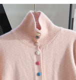 Ndyad Pink Button Turtleneck Cardigan Sweater HZ1024