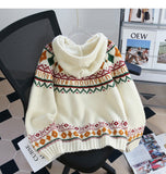 Ndyad Preppy Fair Isle Hooded Cardigan Sweater HZ1024
