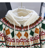 Ndyad Preppy Fair Isle Hooded Cardigan Sweater HZ1024