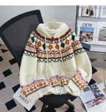 Ndyad Preppy Fair Isle Hooded Cardigan Sweater HZ1024
