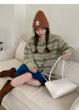 Ndyad striped soft round neck long sleeve cardigan HZ1024