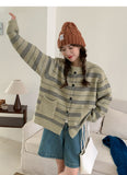 Ndyad striped soft round neck long sleeve cardigan HZ1024