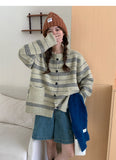Ndyad striped soft round neck long sleeve cardigan HZ1024