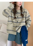 Ndyad striped soft round neck long sleeve cardigan HZ1024