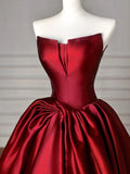 Evafashion A-Line Satin Burgundy Long Prom Dress, Burgundy Long Evening Dress HZ1024