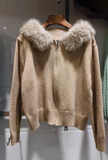 Ndyad New Style Fashion Hooded Fur Collar Zipper Loose Sweater HZ1024