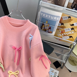 Ndyad Bow Round Neck Pullover Knitted Sweater HZ1024