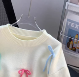 Ndyad Bow Round Neck Pullover Knitted Sweater HZ1024