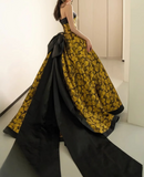 Evafashion Yellow Satin Lace Long Prom Dress, Yellow Long Evening Dress HZ1024