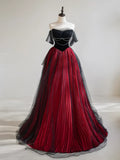 Ndyad Off Shoulder Tulle Black/Burgundy Long Prom Dress HZ1024