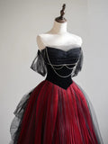 Ndyad Off Shoulder Tulle Black/Burgundy Long Prom Dress HZ1024