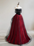 Ndyad Off Shoulder Tulle Black/Burgundy Long Prom Dress HZ1024