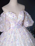 Evafashion Sweetheart Neck Tulle Lace Light Purple Long Prom Dress HZ1024