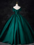 Ndyad Off Shoulder Satin Green Long Prom Dress, Green Long Formal Dress HZ1024