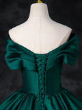 Ndyad Off Shoulder Satin Green Long Prom Dress, Green Long Formal Dress HZ1024