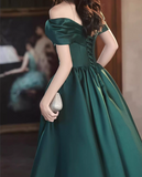 Ndyad Off Shoulder Satin Green Long Prom Dress, Green Long Formal Dress HZ1024