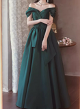 Ndyad Off Shoulder Satin Green Long Prom Dress, Green Long Formal Dress HZ1024