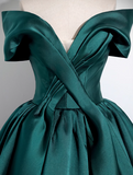 Ndyad Off Shoulder Satin Green Long Prom Dress, Green Long Formal Dress HZ1024