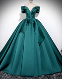 Ndyad Off Shoulder Satin Green Long Prom Dress, Green Long Formal Dress HZ1024
