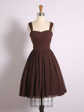 Ndyad A-Line Sweetheart Neck Chiffon Brown Short Prom Dress, Brown Homecoming Dress HZ1024