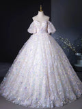 Evafashion Sweetheart Neck Tulle Lace Light Purple Long Prom Dress HZ1024