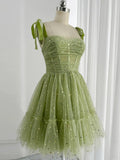 Ndyad Tulle Green Short Prom Dress, Cute Green Homecoming Dress HZ1024