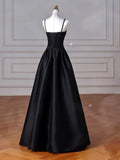 Ndyad Sweetheart Neck Satin Black Long Prom Dress, Black Long Formal Dress HZ1024