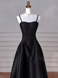Ndyad Sweetheart Neck Satin Black Long Prom Dress, Black Long Formal Dress HZ1024