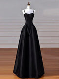 Ndyad Sweetheart Neck Satin Black Long Prom Dress, Black Long Formal Dress HZ1024