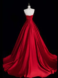 Evafashion A-Line Satin burgundy Long Prom Dress, Burgundy Long Formal Dress HZ1024