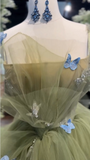 Ndyad Tulle Green Long Prom Dress, Green Tulle Long Sweet 16 Dress HZ1024