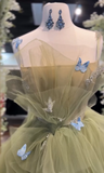 Ndyad Tulle Green Long Prom Dress, Green Tulle Long Sweet 16 Dress HZ1024