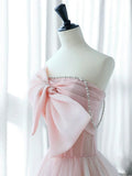 Ndyad Pink Organza Long Prom Dress, Pink Long Formal Dress HZ1024