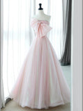 Ndyad Pink Organza Long Prom Dress, Pink Long Formal Dress HZ1024
