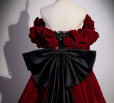 Ndyad Off Shoulder Velvet Lace Burgundy Long Prom Dress, Burgundy Long Formal Dress HZ1024