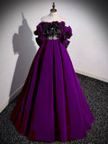 Ndyad Off Shoulder Velvet Lace Burgundy Long Prom Dress, Burgundy Long Formal Dress HZ1024