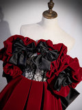 Ndyad Off Shoulder Velvet Lace Burgundy Long Prom Dress, Burgundy Long Formal Dress HZ1024