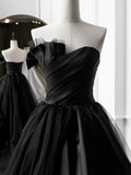 Evafashion A-Line Satin Black Long Prom Dress, Black Long Evening Dress HZ1024