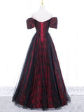 Ndyad Temperamental Elegant A-Line Tulle Lace Burgundy Long Prom Dress, Burgundy Long Formal Dress HZ1024