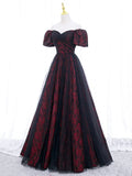 Ndyad Temperamental Elegant A-Line Tulle Lace Burgundy Long Prom Dress, Burgundy Long Formal Dress HZ1024
