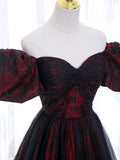 Ndyad Temperamental Elegant A-Line Tulle Lace Burgundy Long Prom Dress, Burgundy Long Formal Dress HZ1024