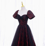 Ndyad Temperamental Elegant A-Line Tulle Lace Burgundy Long Prom Dress, Burgundy Long Formal Dress HZ1024