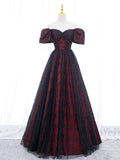 Ndyad Temperamental Elegant A-Line Tulle Lace Burgundy Long Prom Dress, Burgundy Long Formal Dress HZ1024