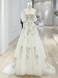 Ndyad Off Shoulder Tulle Lace Applique White Long Prom Dress, White Long Formal Dress HZ1024