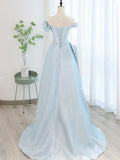 Ndyad Blue Satin Tulle Long Prom Dress, Blue Tulle Long Evening Dresses HZ1024