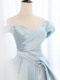 Ndyad Blue Satin Tulle Long Prom Dress, Blue Tulle Long Evening Dresses HZ1024
