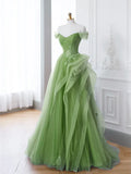 Ndyad Tulle Lace Green Long Prom Dress, Green lace Long Formal Dress HZ1024
