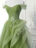 Ndyad Tulle Lace Green Long Prom Dress, Green lace Long Formal Dress HZ1024