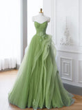 Ndyad Tulle Lace Green Long Prom Dress, Green lace Long Formal Dress HZ1024